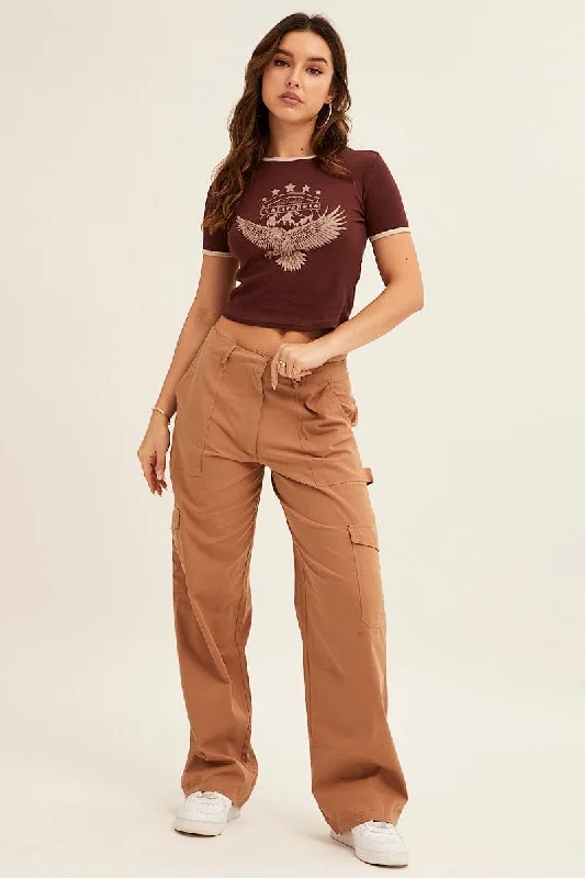 Beige Cargo Pant Mid Rise