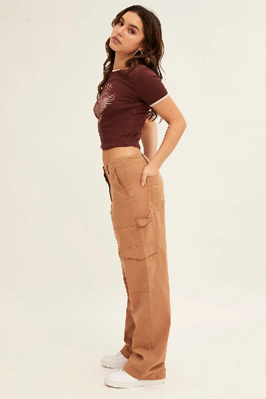 Beige Cargo Pant Mid Rise