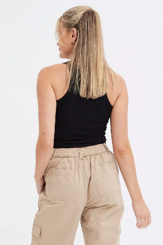 Beige Cargo Pants High Rise