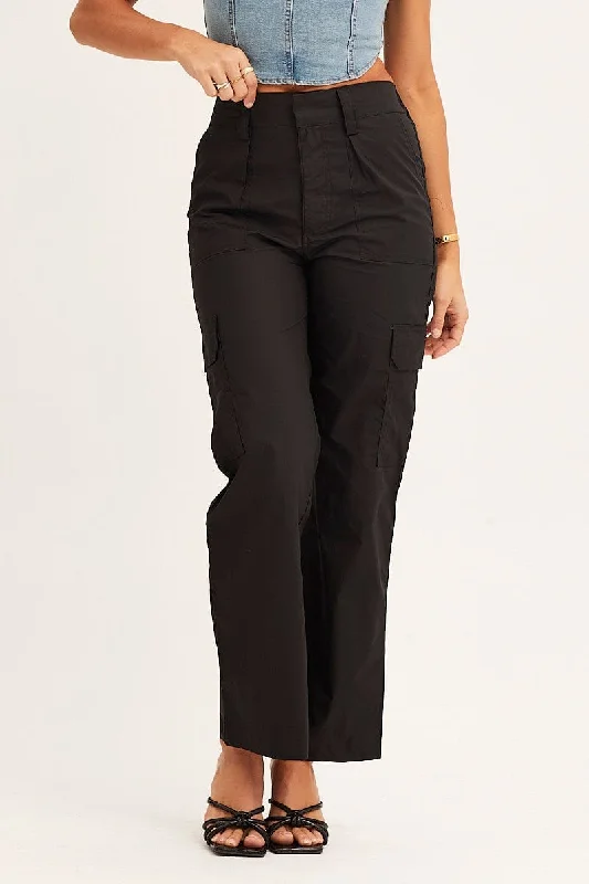 Black Cargo Pants Mid Rise