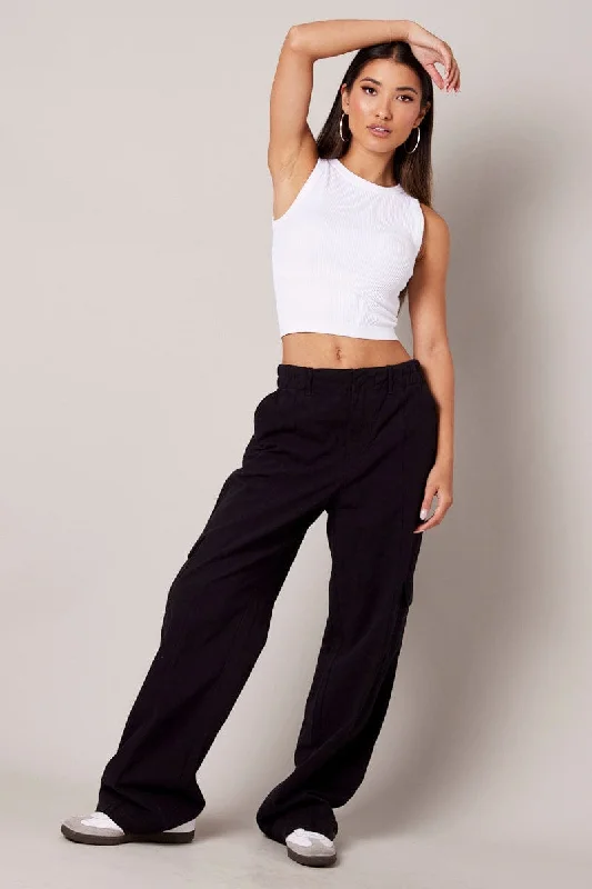 Black Cargo Pants Mid Rise