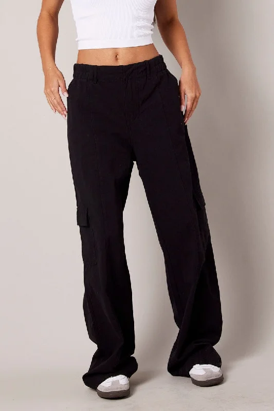 Black Cargo Pants Mid Rise