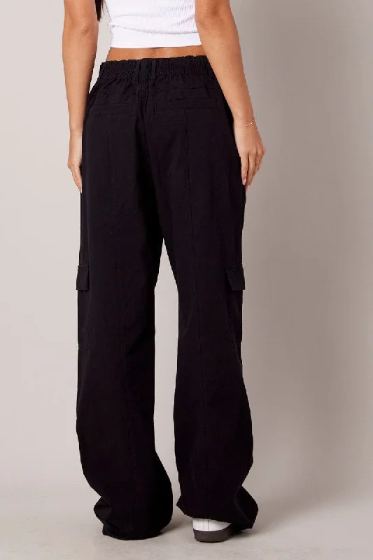 Black Cargo Pants Mid Rise