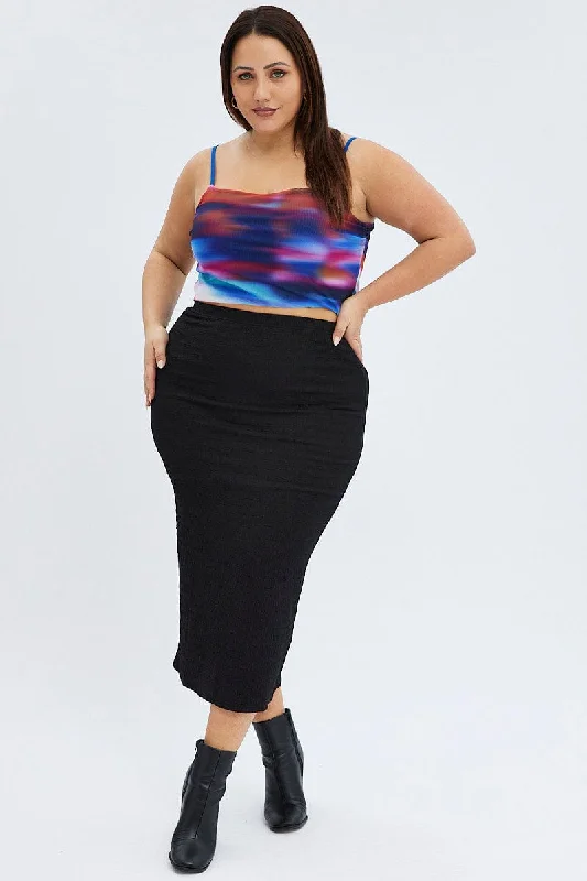 Black Midaxi Skirt Textured Jersey