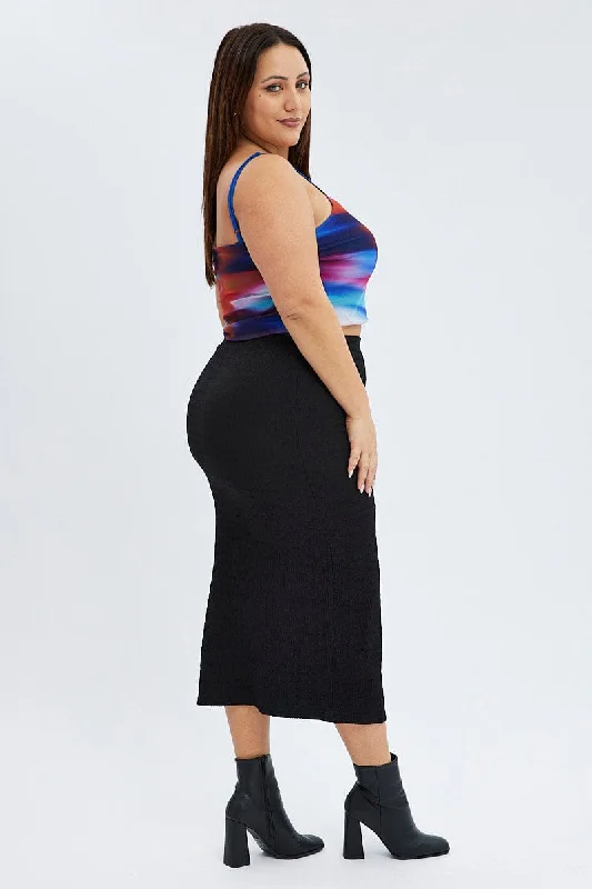 Black Midaxi Skirt Textured Jersey