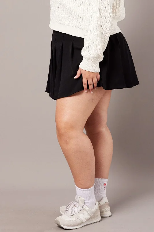 Black Tennis Pleated Mini Skirt With Shorts Under