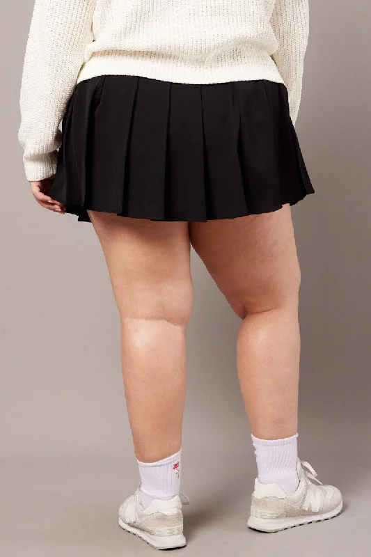 Black Tennis Pleated Mini Skirt With Shorts Under