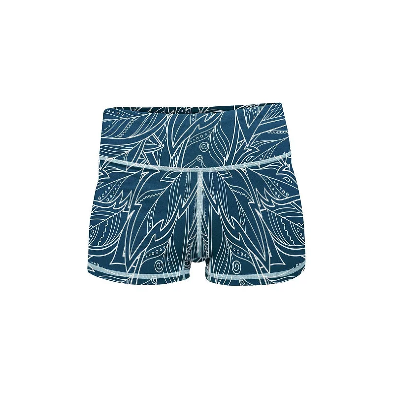 Blue Feather Yoga Shorts