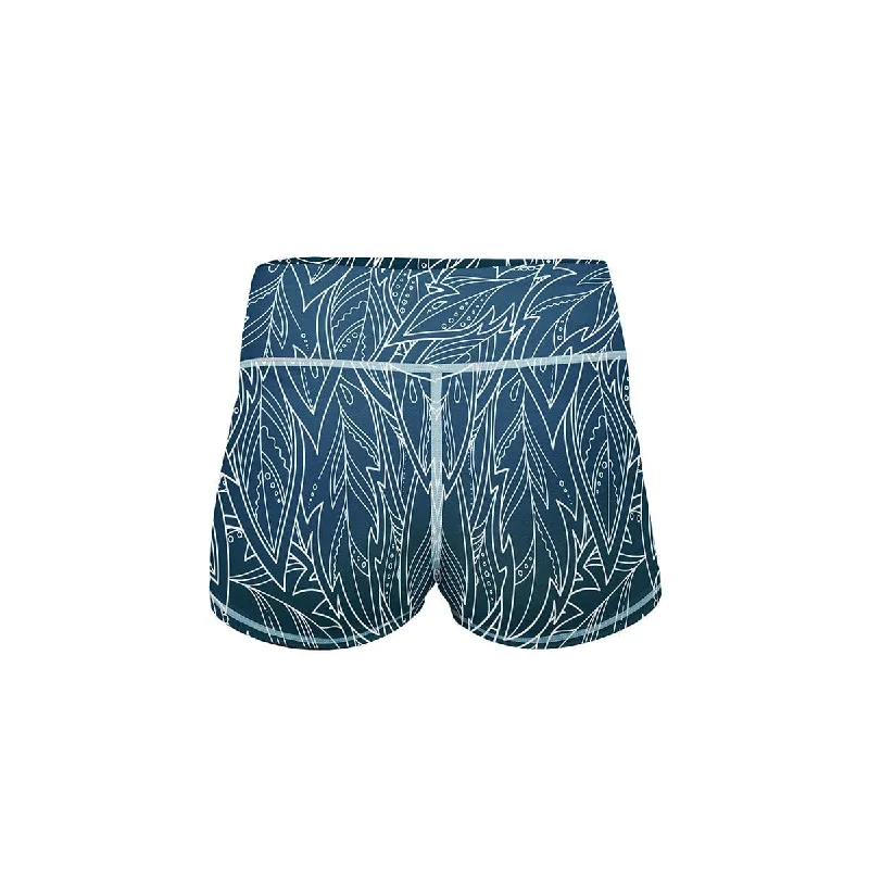 Blue Feather Yoga Shorts