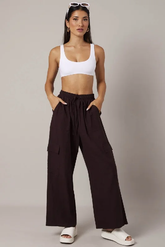 Brown Relaxed Cargo Pant Elasticated Waist