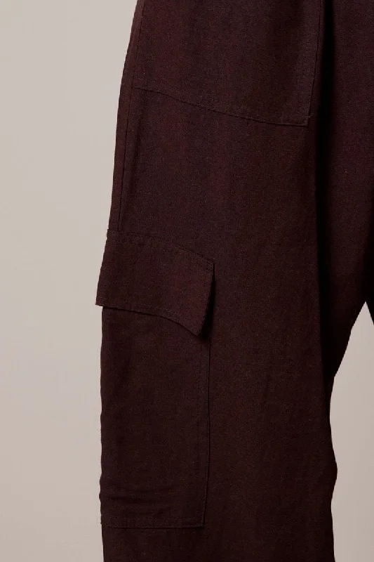 Brown Relaxed Cargo Pant Elasticated Waist