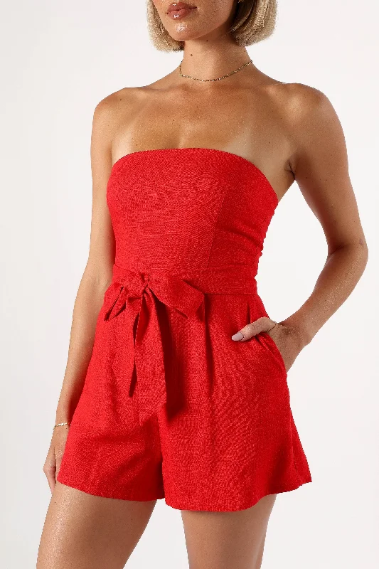 Christie Strapless Playsuit - Red