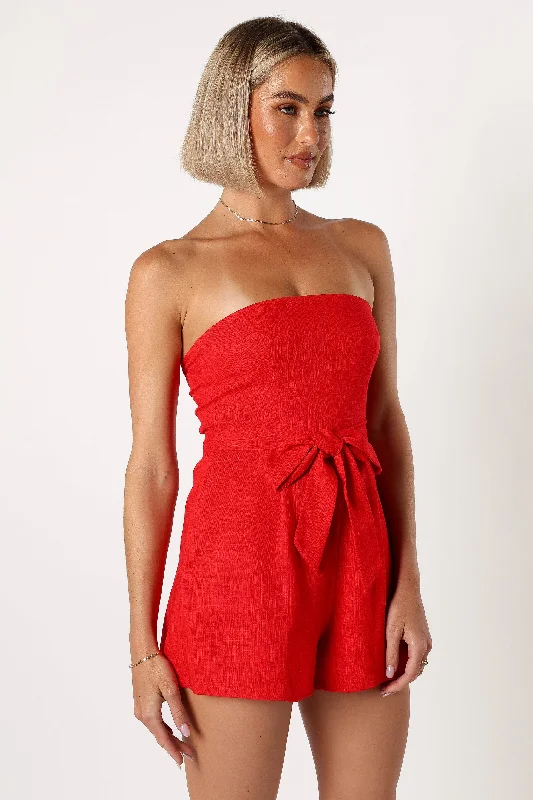 Christie Strapless Playsuit - Red