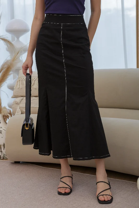 Contrast Stitch Mermaid Skirt in Black