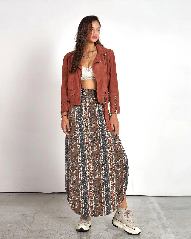 Curved Hem Flowy Maxi Skirt - Mocha