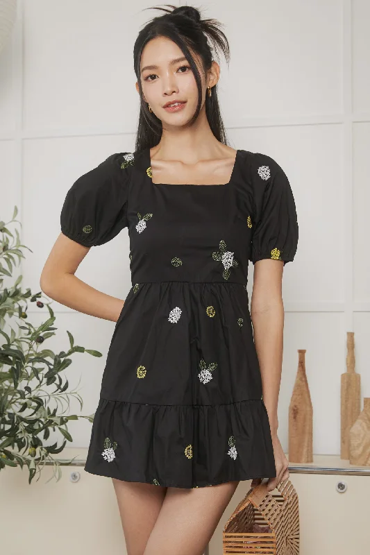 Dandelion Square Neck Playsuit Dress in Black