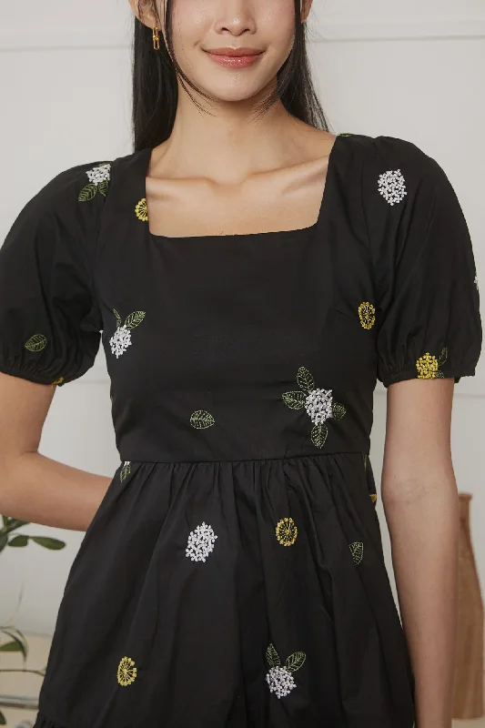 Dandelion Square Neck Playsuit Dress in Black