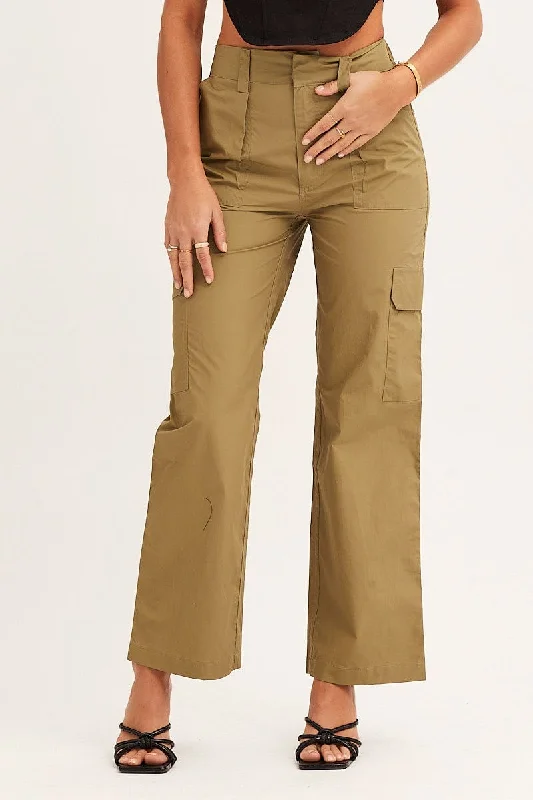 Green Cargo Pants Mid Rise