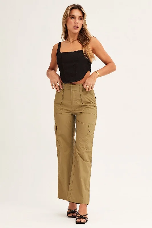 Green Cargo Pants Mid Rise