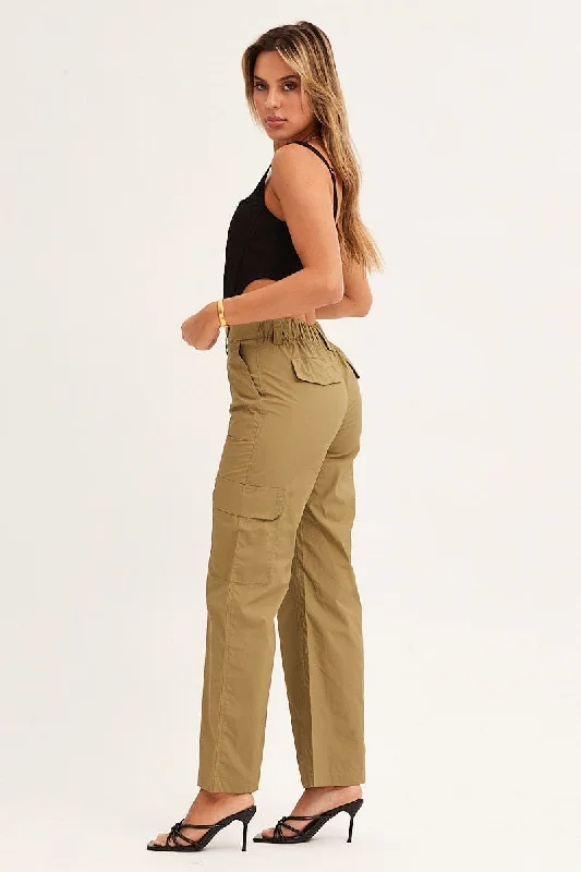 Green Cargo Pants Mid Rise