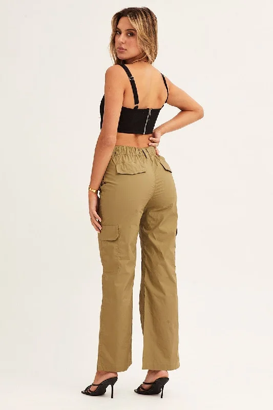 Green Cargo Pants Mid Rise