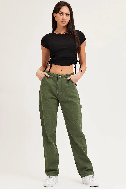 Green Carpenter Denim Jeans High Rise