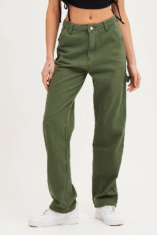 Green Carpenter Denim Jeans High Rise