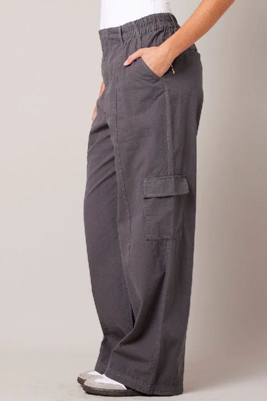 Grey Cargo Pants Mid Rise