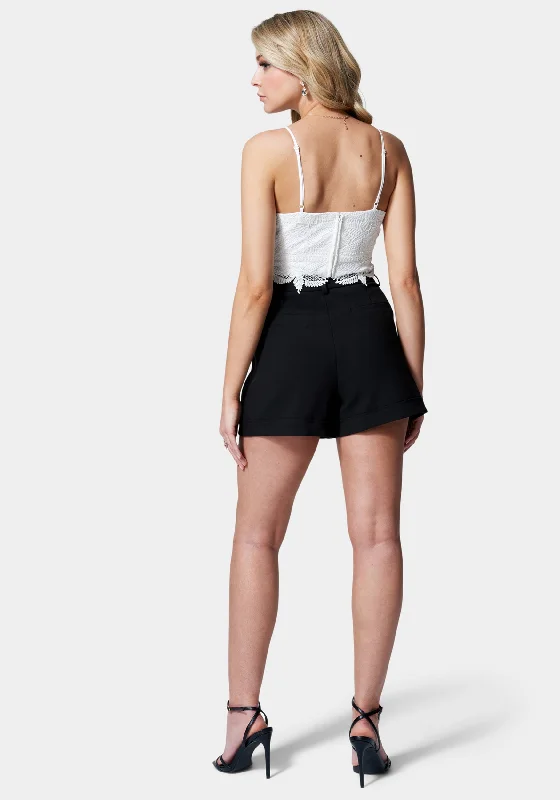 High Waist Woven Twill Short