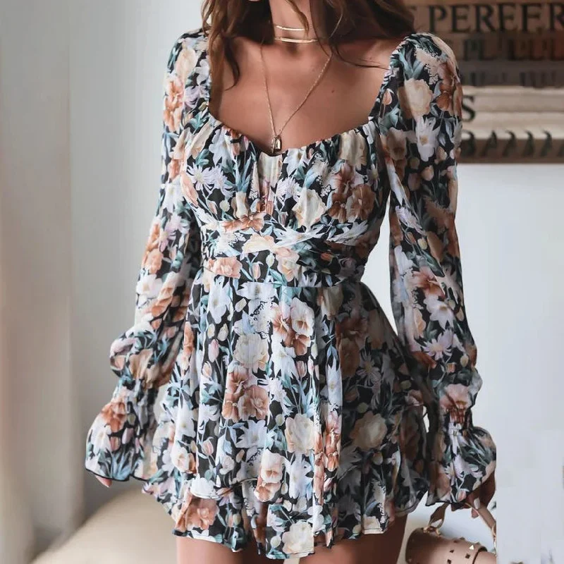 Women's Chiffon Floral Ruffled Fashion Designer Playsuit Rompers