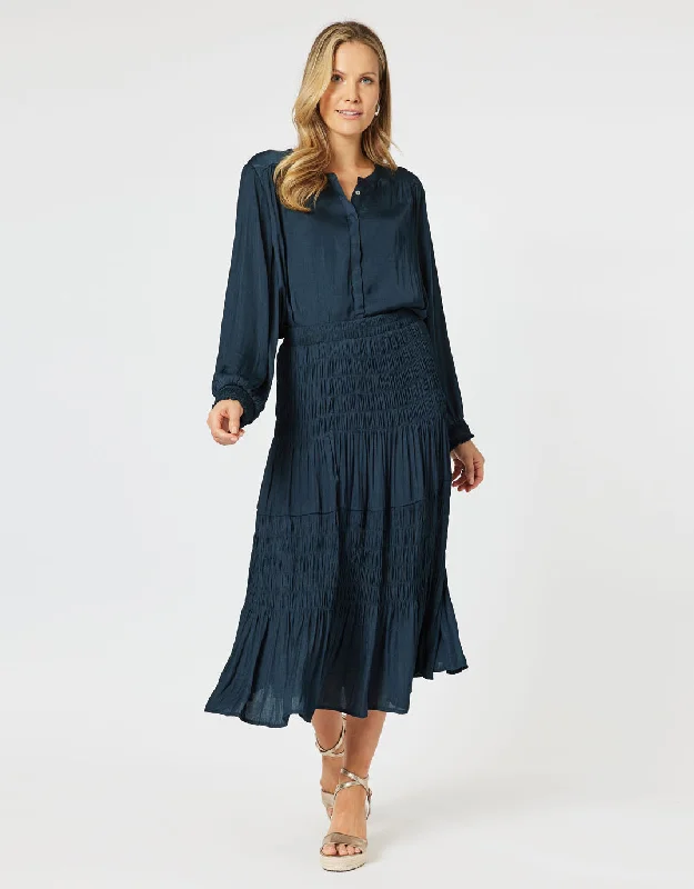 Luxe Shirred Skirt - Navy