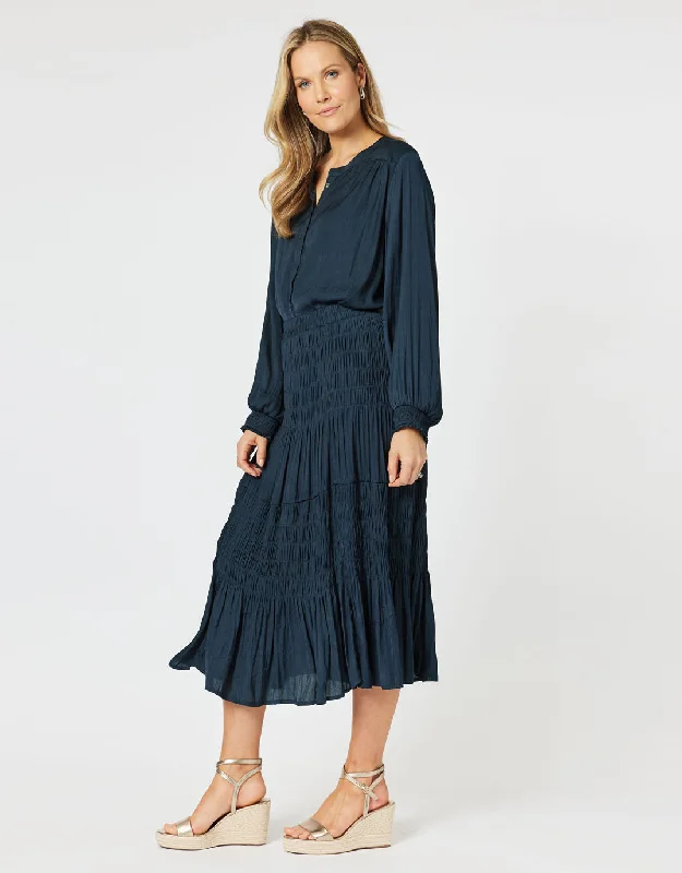 Luxe Shirred Skirt - Navy