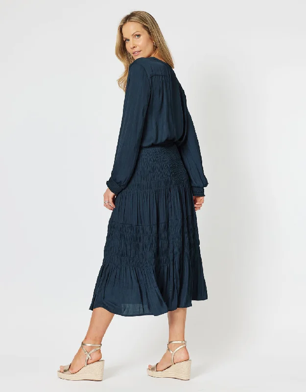 Luxe Shirred Skirt - Navy