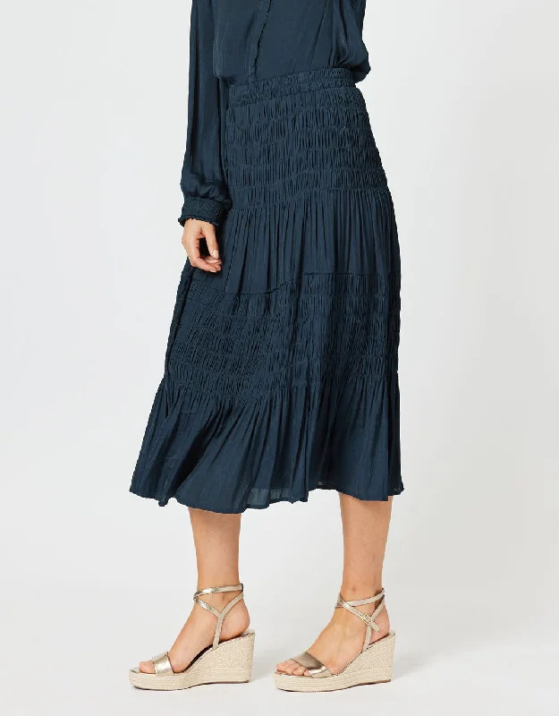 Luxe Shirred Skirt - Navy