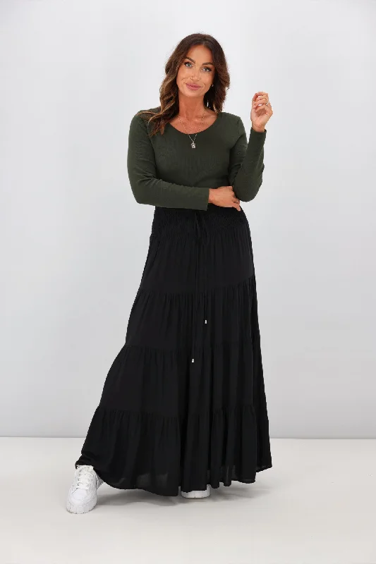 New U Collection Maxi Skirt Plain Black