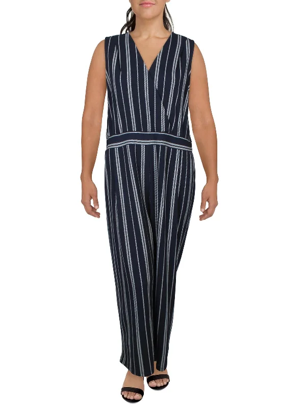 Plus Womens Striped Surplice Jumpsuit