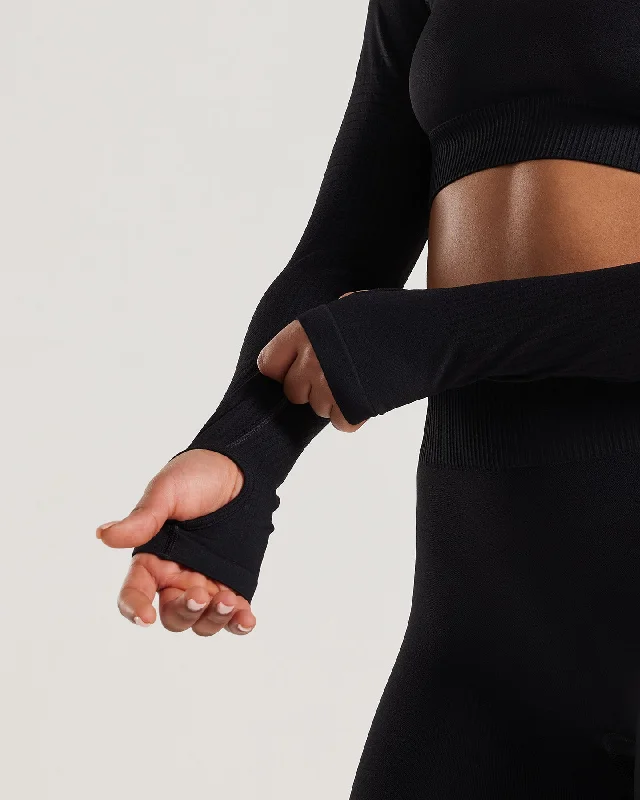 Power Seamless Long Sleeve Crop Top | Black