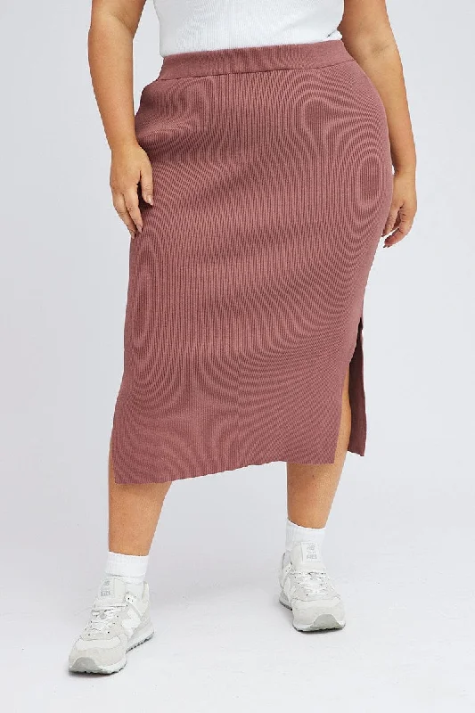 Purple Knit Skirt Midi Side Split