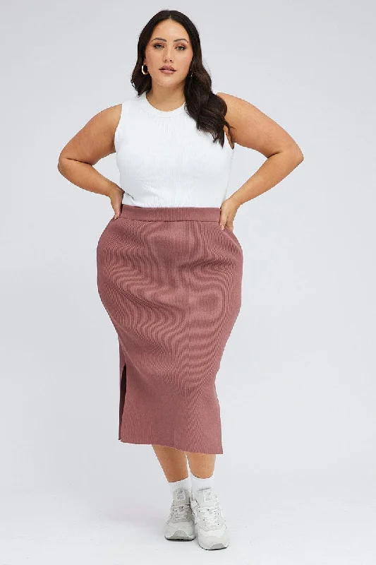 Purple Knit Skirt Midi Side Split