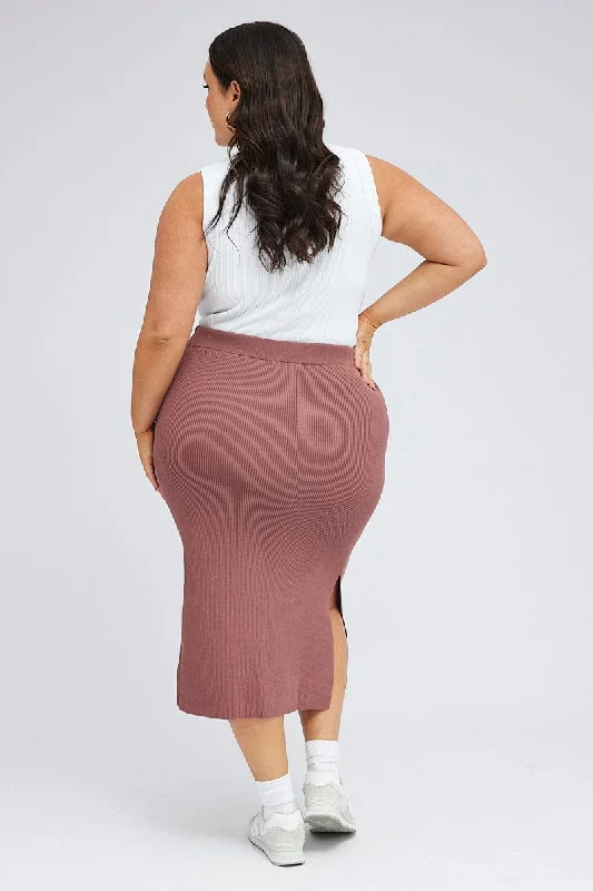 Purple Knit Skirt Midi Side Split