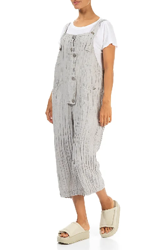 Strappy Crinkled Cream Silk Linen Dungaree Jumpsuit