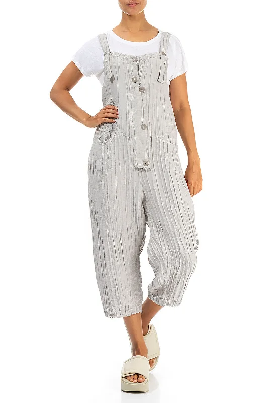 Strappy Crinkled Cream Silk Linen Dungaree Jumpsuit