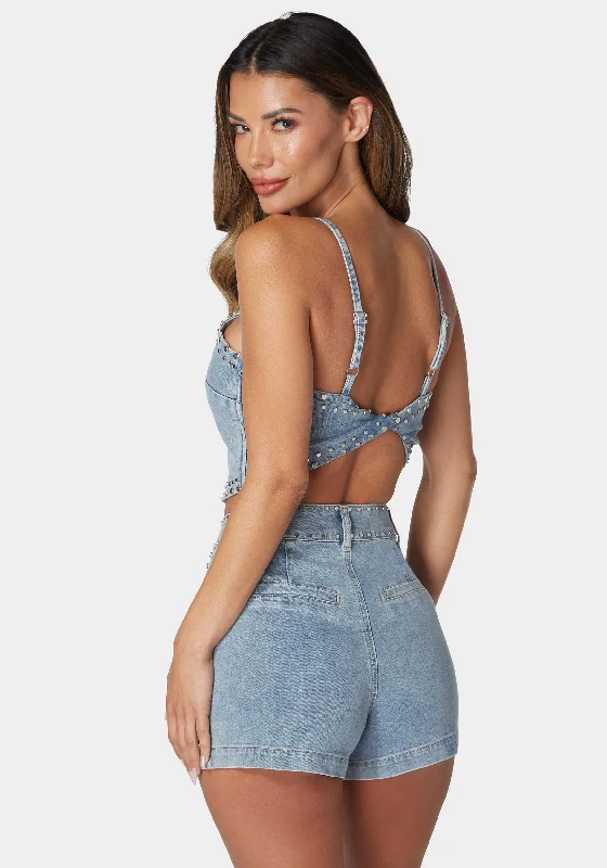 Twist Back Studded Denim Top