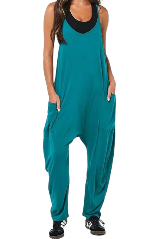 V-Neck Ribbed Knit Jumpsuit In Jade