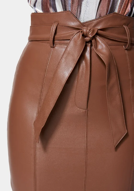 Vegan Leather Belted High Waist Skirt