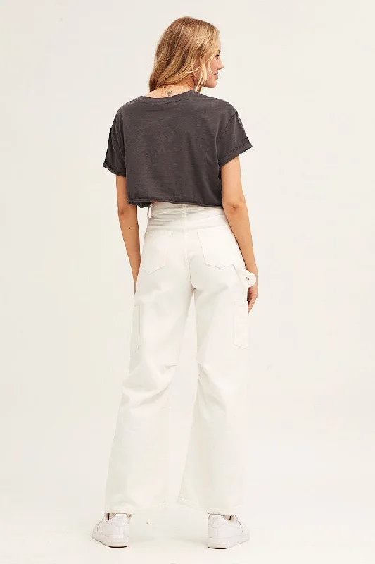 White Carpenter Jeans Cargo Pocket