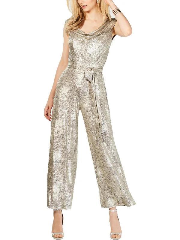 Womens Metallic Drapey Jumpsuit