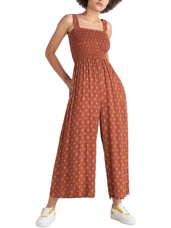 Womens Smocked Printed Jumpsuit