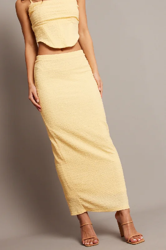 Yellow Midi Skirt High Rise Textured Jersey