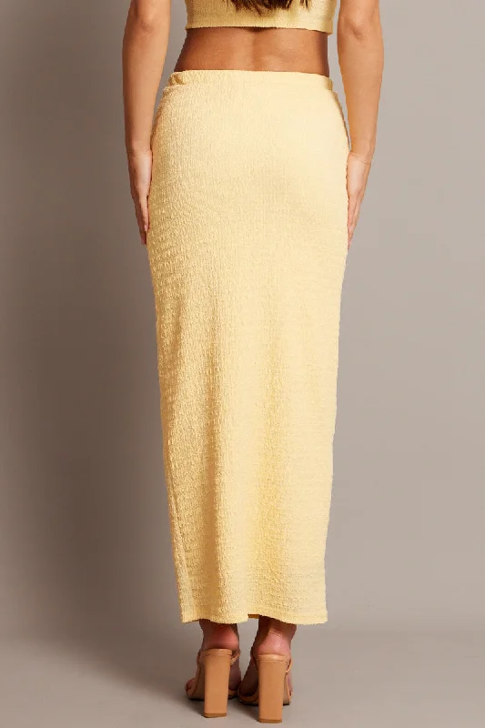 Yellow Midi Skirt High Rise Textured Jersey